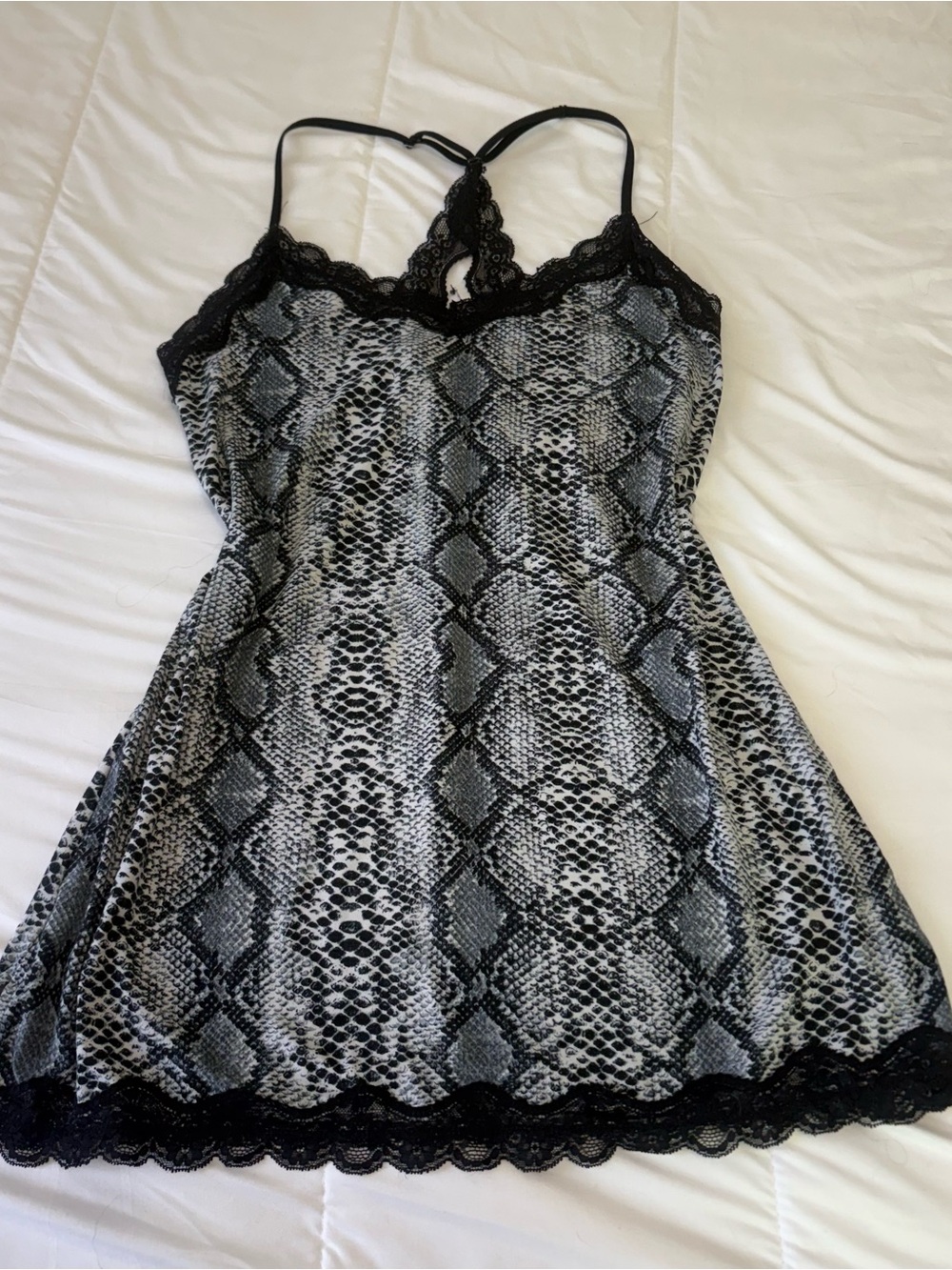 Snake Print Lace Trim Slip Dress in Black and Gray